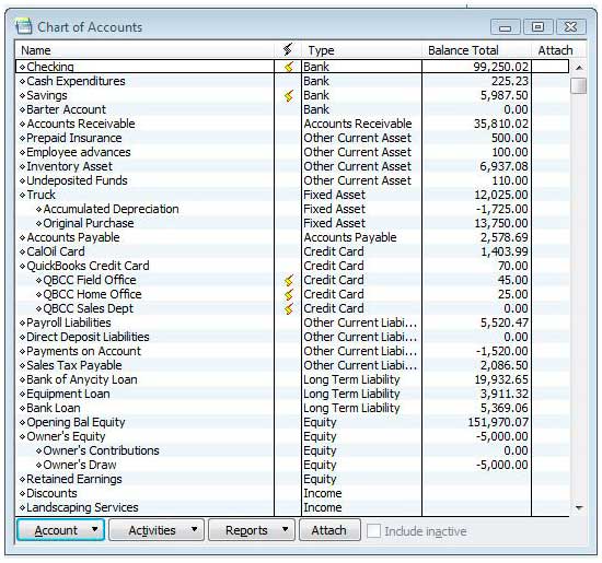 quickbooks chart of accounts template